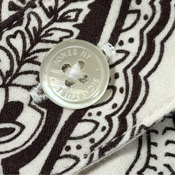 Jones New York Dark Brown and White Paisley Women’s Shirt with Striped Cuffs - Picture 6 of 11
